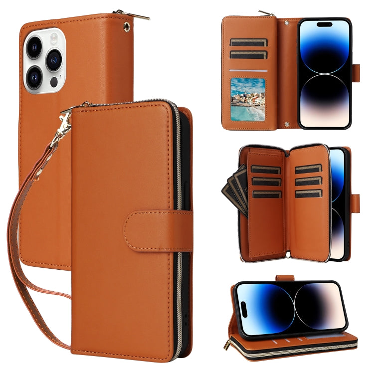 Nine-card Slots Zipper Wallet Bag Leather Phone Case, For iPhone 15 Pro, For iPhone 15 Plus / 14 Plus, For iPhone 15, For iPhone 14 / 13, For iPhone 14 Pro, For iPhone 14 Pro Max