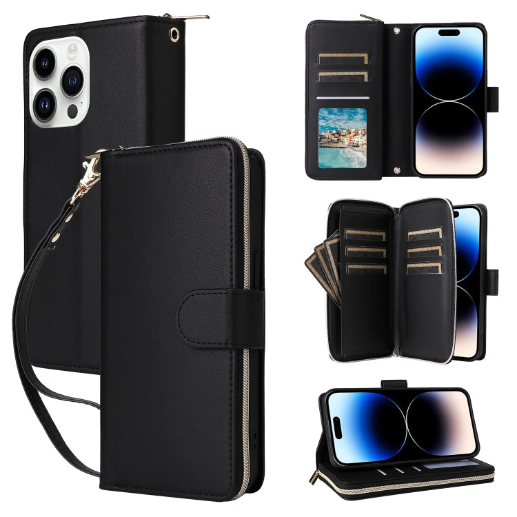 Nine-card Slots Zipper Wallet Bag Leather Phone Case, For iPhone 15 Pro, For iPhone 15 Plus / 14 Plus, For iPhone 15, For iPhone 14 / 13, For iPhone 14 Pro, For iPhone 14 Pro Max