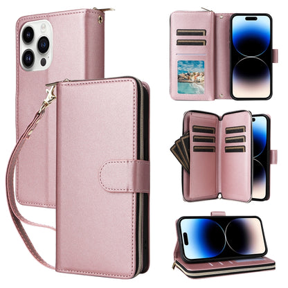 Nine-card Slots Zipper Wallet Bag Leather Phone Case, For iPhone 15 Pro, For iPhone 15 Plus / 14 Plus, For iPhone 15, For iPhone 14 / 13, For iPhone 14 Pro, For iPhone 14 Pro Max