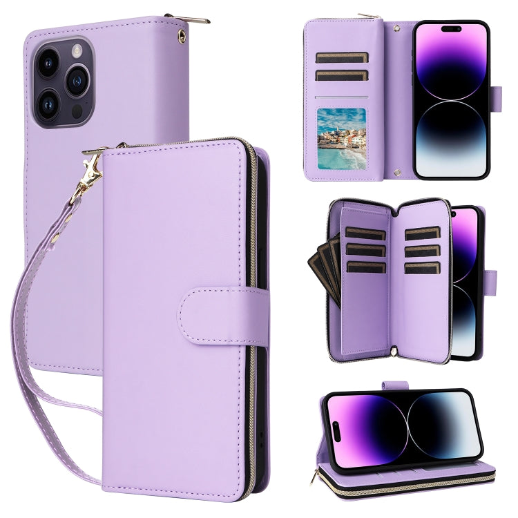 Nine-card Slots Zipper Wallet Bag Leather Phone Case, For iPhone 15 Pro, For iPhone 15 Plus / 14 Plus, For iPhone 15, For iPhone 14 / 13, For iPhone 14 Pro, For iPhone 14 Pro Max