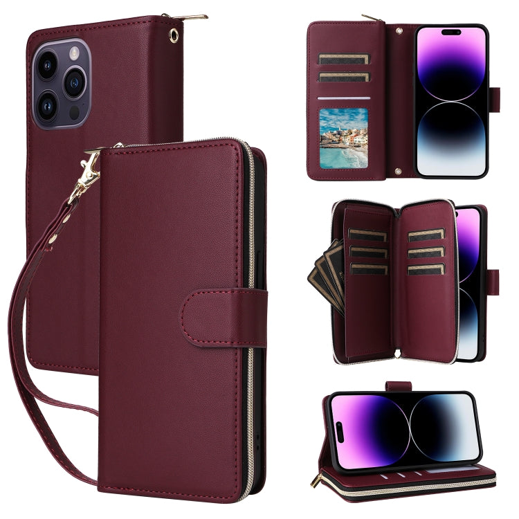 Nine-card Slots Zipper Wallet Bag Leather Phone Case, For iPhone 15 Pro, For iPhone 15 Plus / 14 Plus, For iPhone 15, For iPhone 14 / 13, For iPhone 14 Pro, For iPhone 14 Pro Max