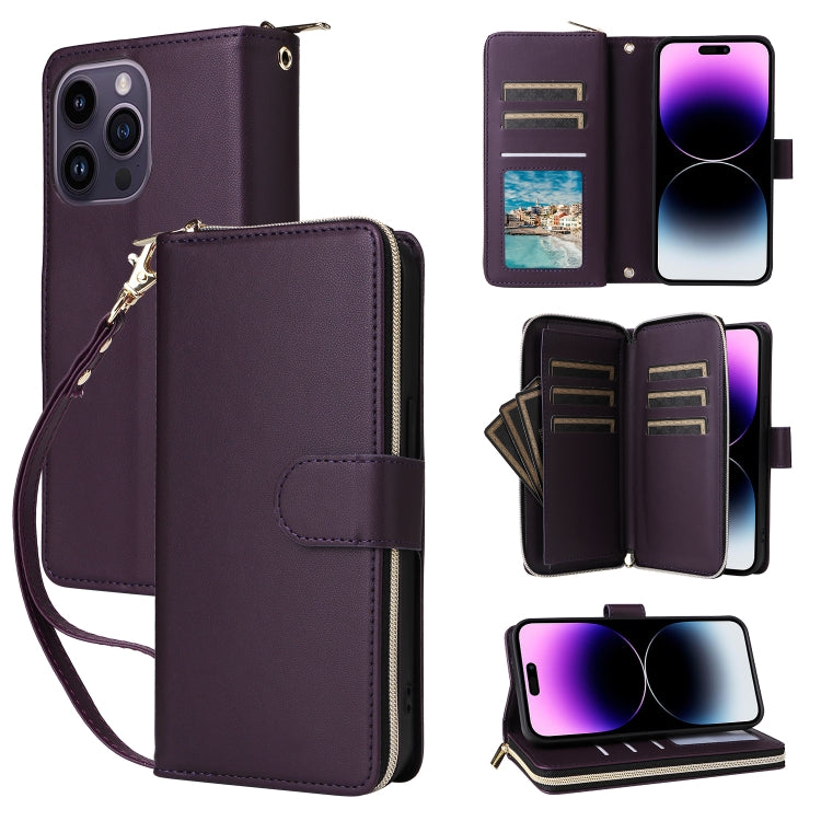 Nine-card Slots Zipper Wallet Bag Leather Phone Case, For iPhone 15 Pro, For iPhone 15 Plus / 14 Plus, For iPhone 15, For iPhone 14 / 13, For iPhone 14 Pro, For iPhone 14 Pro Max