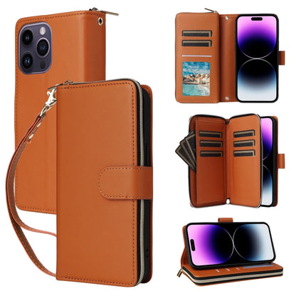 Nine-card Slots Zipper Wallet Bag Leather Phone Case, For iPhone 15 Pro, For iPhone 15 Plus / 14 Plus, For iPhone 15, For iPhone 14 / 13, For iPhone 14 Pro, For iPhone 14 Pro Max