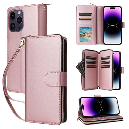 Nine-card Slots Zipper Wallet Bag Leather Phone Case, For iPhone 15 Pro, For iPhone 15 Plus / 14 Plus, For iPhone 15, For iPhone 14 / 13, For iPhone 14 Pro, For iPhone 14 Pro Max
