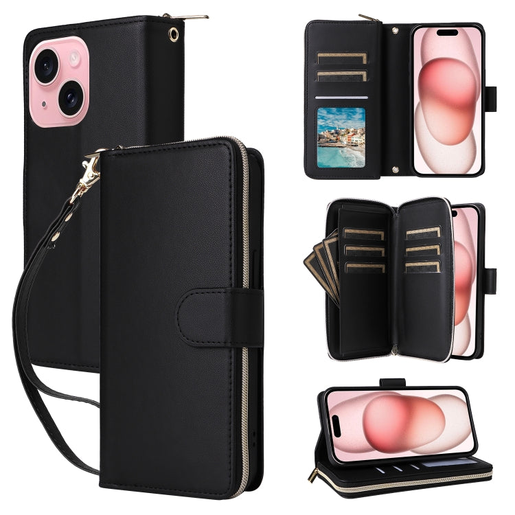 Nine-card Slots Zipper Wallet Bag Leather Phone Case, For iPhone 15 Pro, For iPhone 15 Plus / 14 Plus, For iPhone 15, For iPhone 14 / 13, For iPhone 14 Pro, For iPhone 14 Pro Max