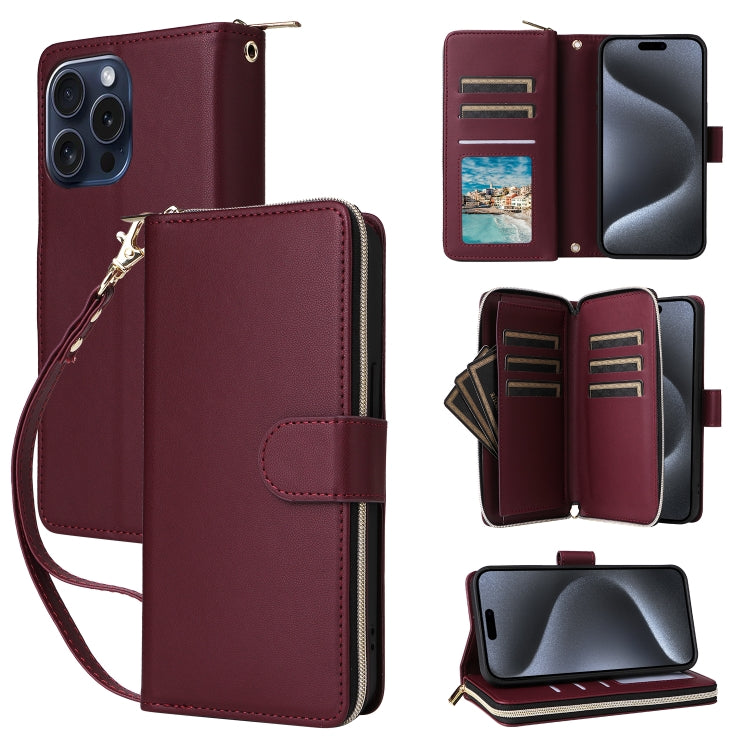 Nine-card Slots Zipper Wallet Bag Leather Phone Case, For iPhone 16e, For iPhone 16 Pro Max, For iPhone 16 Pro, For iPhone 16 Plus, For iPhone 16, For iPhone 15 Pro Max