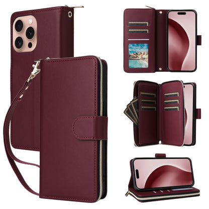 Nine-card Slots Zipper Wallet Bag Leather Phone Case, For iPhone 16e, For iPhone 16 Pro Max, For iPhone 16 Pro, For iPhone 16 Plus, For iPhone 16, For iPhone 15 Pro Max