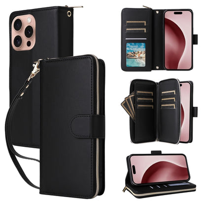Nine-card Slots Zipper Wallet Bag Leather Phone Case, For iPhone 16e, For iPhone 16 Pro Max, For iPhone 16 Pro, For iPhone 16 Plus, For iPhone 16, For iPhone 15 Pro Max