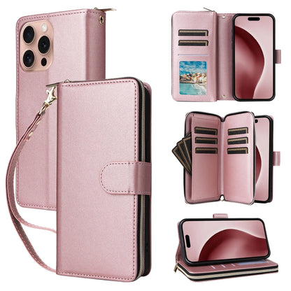 Nine-card Slots Zipper Wallet Bag Leather Phone Case, For iPhone 16e, For iPhone 16 Pro Max, For iPhone 16 Pro, For iPhone 16 Plus, For iPhone 16, For iPhone 15 Pro Max