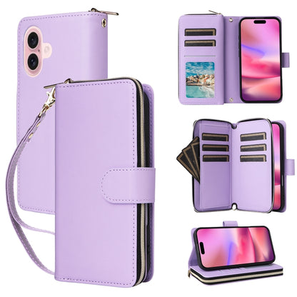 Nine-card Slots Zipper Wallet Bag Leather Phone Case, For iPhone 16e, For iPhone 16 Pro Max, For iPhone 16 Pro, For iPhone 16 Plus, For iPhone 16, For iPhone 15 Pro Max