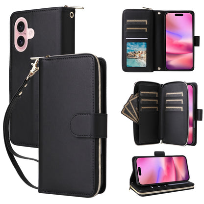 Nine-card Slots Zipper Wallet Bag Leather Phone Case, For iPhone 16e, For iPhone 16 Pro Max, For iPhone 16 Pro, For iPhone 16 Plus, For iPhone 16, For iPhone 15 Pro Max