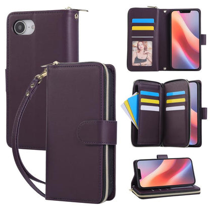 Nine-card Slots Zipper Wallet Bag Leather Phone Case, For iPhone 16e, For iPhone 16 Pro Max, For iPhone 16 Pro, For iPhone 16 Plus, For iPhone 16, For iPhone 15 Pro Max