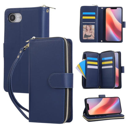 Nine-card Slots Zipper Wallet Bag Leather Phone Case, For iPhone 16e, For iPhone 16 Pro Max, For iPhone 16 Pro, For iPhone 16 Plus, For iPhone 16, For iPhone 15 Pro Max