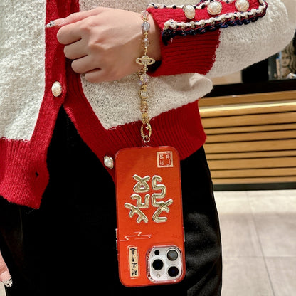 New Year Design 3D Gold Stamping IMD Phone Case with Crystal Chain, For iPhone 14 Plus, For iPhone 14, For iPhone 14 Pro, For iPhone 14 Pro Max, For iPhone 13 Pro Max, For iPhone 13 Pro, For iPhone 13, For iPhone 12