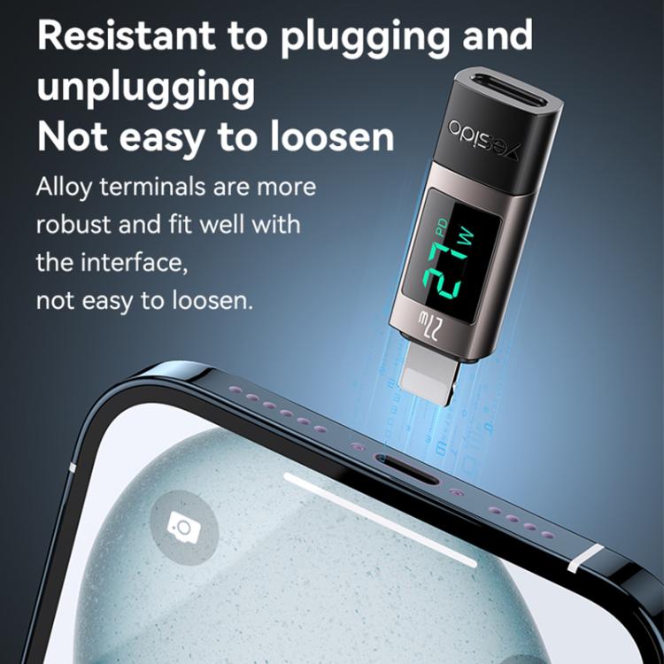 Yesido GS25 27W USB-C / Type-C to 8 Pin Aluminum Alloy Digital Display Adapter, Type-C to 8 Pin