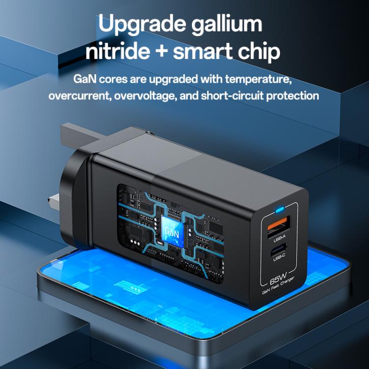 Yesido YC92 65W USB and USB-C / Type-C Dual Port GaN Fast Charger Set, UK Plug