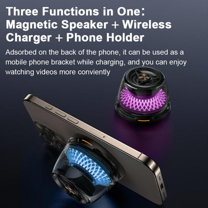 R9 Portable RGB Light Smart Bluetooth Speaker Magnetic Phone Holder Wireless Charger, R9 (Black), R9 (White)