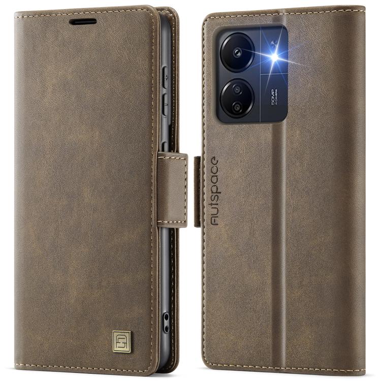 AutSpace A11 Side Buckle MagSafe Magnetic RFID Phone Leather Case, For Xiaomi Poco X6 5G, For Xiaomi Poco C65 4G