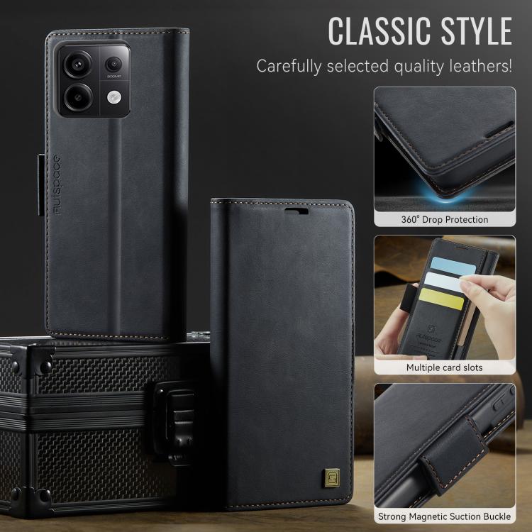 AutSpace A11 Side Buckle MagSafe Magnetic RFID Phone Leather Case, For Xiaomi Poco X6 5G, For Xiaomi Poco C65 4G