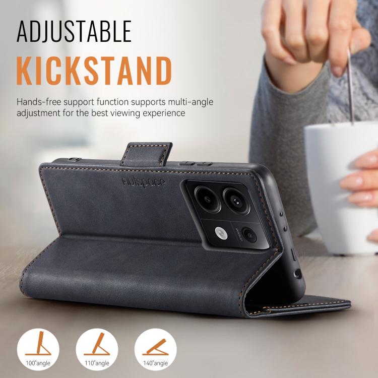 AutSpace A11 Side Buckle MagSafe Magnetic RFID Phone Leather Case, For Xiaomi Poco X6 5G, For Xiaomi Poco C65 4G