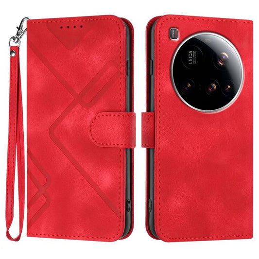 Line Pattern Skin Feel Leather Phone Case, For Xiaomi 15 Ultra