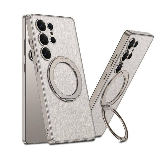 GKK Metal Paint Skin Feel Leather MagSafe Holder Phone Case, For Samsung Galaxy S25 Ultra 5G