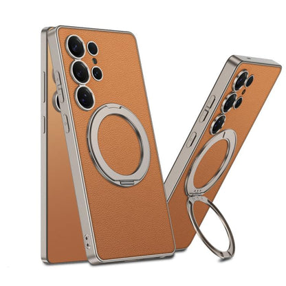 GKK Metal Paint Skin Feel Leather MagSafe Holder Phone Case, For Samsung Galaxy S25 Ultra 5G