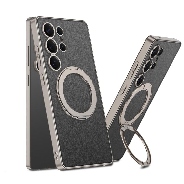 GKK Metal Paint Skin Feel Leather MagSafe Holder Phone Case, For Samsung Galaxy S25 Ultra 5G