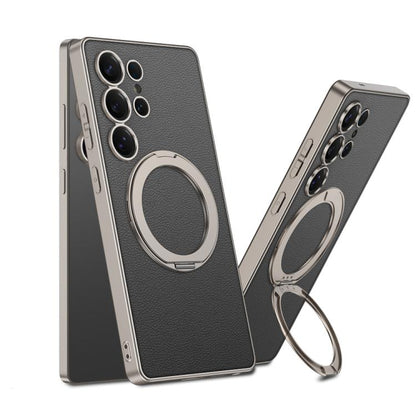 GKK Metal Paint Skin Feel Leather MagSafe Holder Phone Case, For Samsung Galaxy S25 Ultra 5G