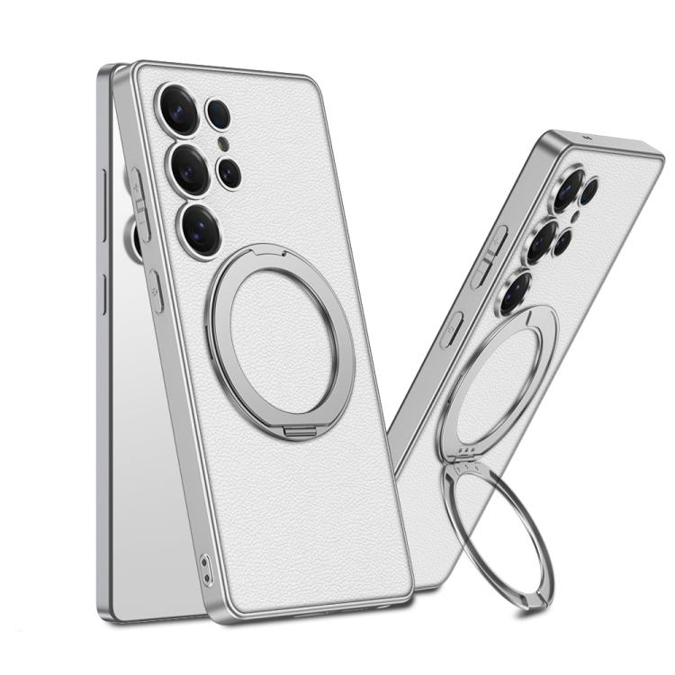 GKK Metal Paint Skin Feel Leather MagSafe Holder Phone Case, For Samsung Galaxy S25 Ultra 5G