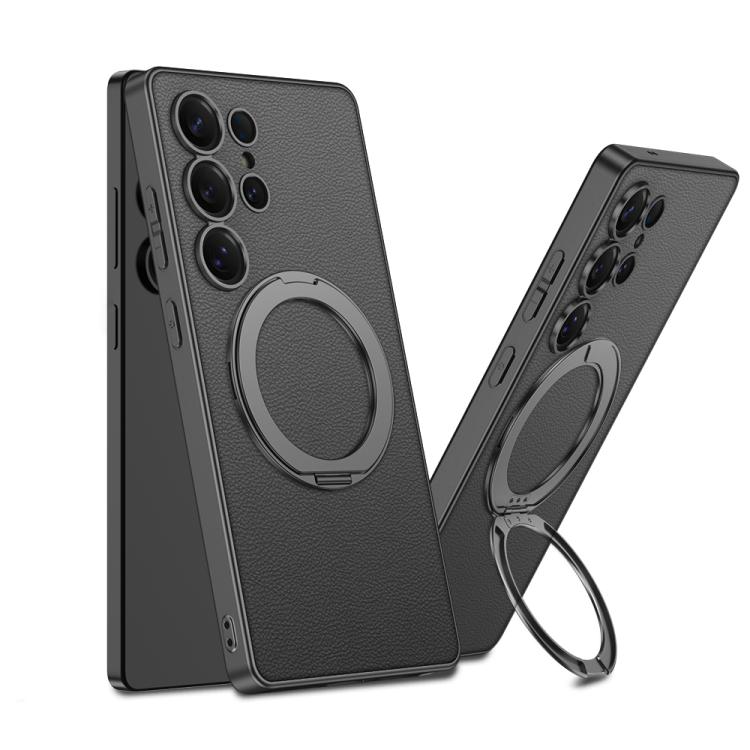 GKK Metal Paint Skin Feel Leather MagSafe Holder Phone Case, For Samsung Galaxy S25 Ultra 5G