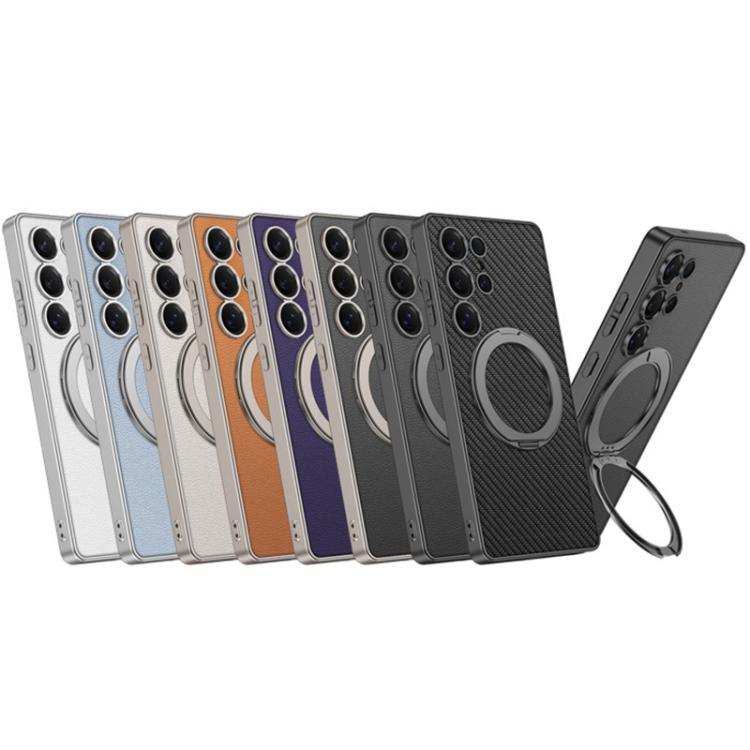 GKK Metal Paint Skin Feel Leather MagSafe Holder Phone Case, For Samsung Galaxy S25 Ultra 5G