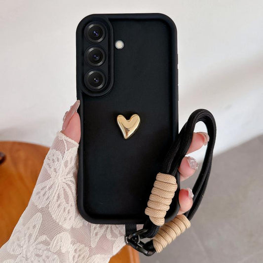 Solid Color 3D Love TPU Phone Case with Lanyard, For Samsung Galaxy S25 5G, For Samsung Galaxy S25+ 5G, For Samsung Galaxy S25 Ultra 5G, For Samsung Galaxy S24 FE 5G, For Samsung Galaxy S24 Ultra 5G, For Samsung Galaxy S24+ 5G, For Samsung Galaxy S24 5...