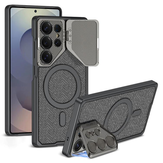 GKK Metal Paint Leather Nylon Fabric Lens Holder MagSafe Phone Case, For Samsung Galaxy S25 Ultra 5G