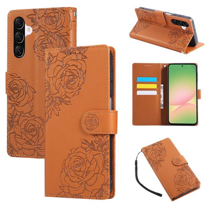 Rose Flower Embossed 3-Card Slots Leather Phone Case, For Samsung Galaxy A07 4G / 5G, For Samsung Galaxy A17 5G, For Samsung Galaxy A06, For Samsung Galaxy A56 5G, For Samsung Galaxy A26 5G, For Samsung Galaxy A36 5G, For Samsung Galaxy A16 5G���������...