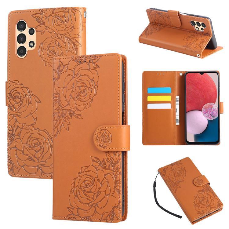 Rose Flower Embossed 3-Card Slots Leather Phone Case, For Samsung Galaxy A53 5G, For Samsung Galaxy A73 5G, For Samsung Galaxy A33 5G, For Samsung Galaxy A13 4G / 5G