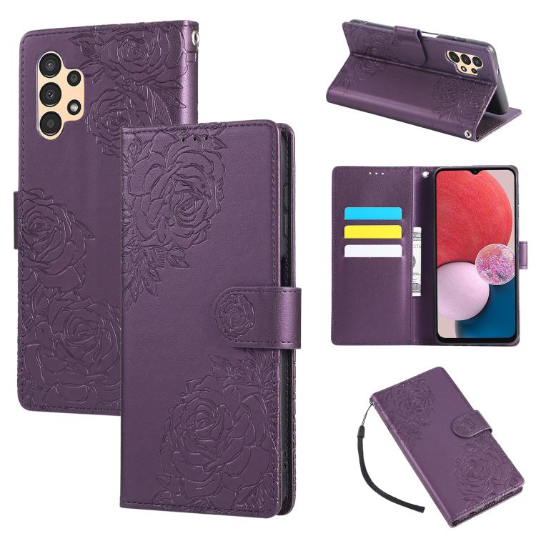 Rose Flower Embossed 3-Card Slots Leather Phone Case, For Samsung Galaxy A53 5G, For Samsung Galaxy A73 5G, For Samsung Galaxy A33 5G, For Samsung Galaxy A13 4G / 5G