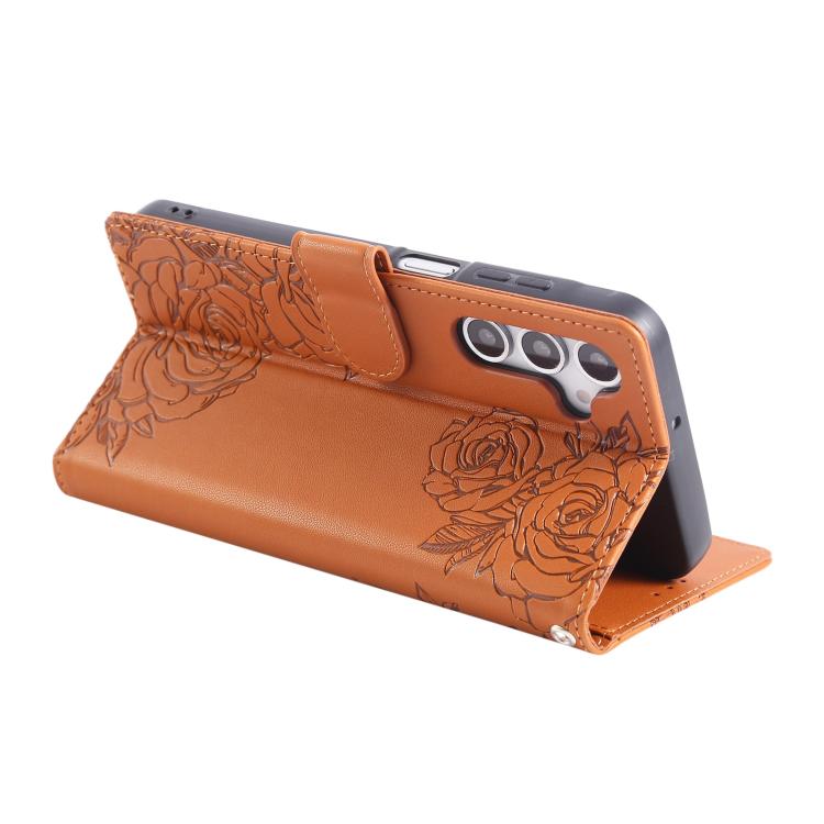 Rose Flower Embossed 3-Card Slots Leather Phone Case, For Samsung Galaxy A55 5G, For Samsung Galaxy A05, For Samsung Galaxy A05s, For Samsung Galaxy A25 5G, For Samsung Galaxy A23 4G / 5G, For Samsung Galaxy A14 4G / 5G, For Samsung Galaxy A24 5G������...