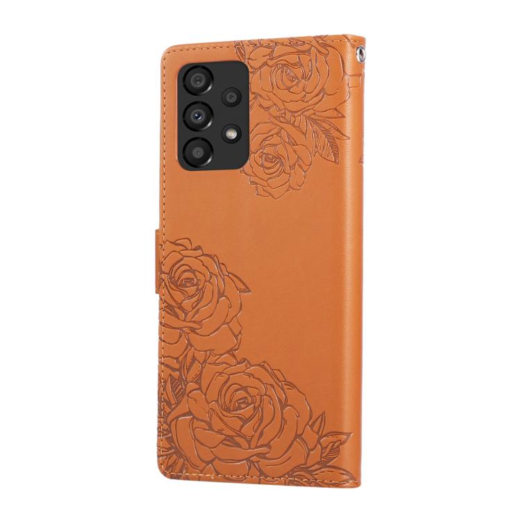 Rose Flower Embossed 3-Card Slots Leather Phone Case, For Samsung Galaxy A53 5G, For Samsung Galaxy A73 5G, For Samsung Galaxy A33 5G, For Samsung Galaxy A13 4G / 5G