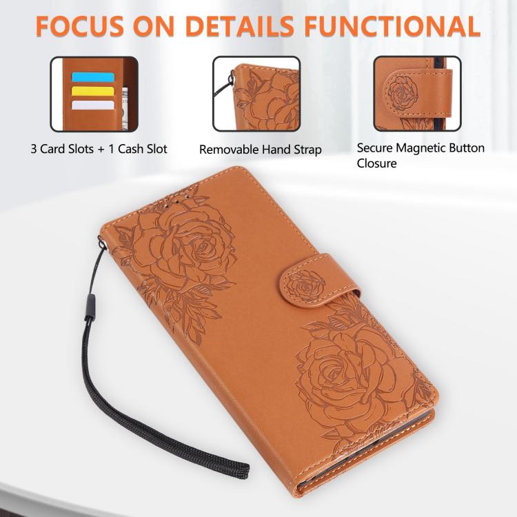 Rose Flower Embossed 3-Card Slots Leather Phone Case, For Samsung Galaxy A53 5G, For Samsung Galaxy A73 5G, For Samsung Galaxy A33 5G, For Samsung Galaxy A13 4G / 5G
