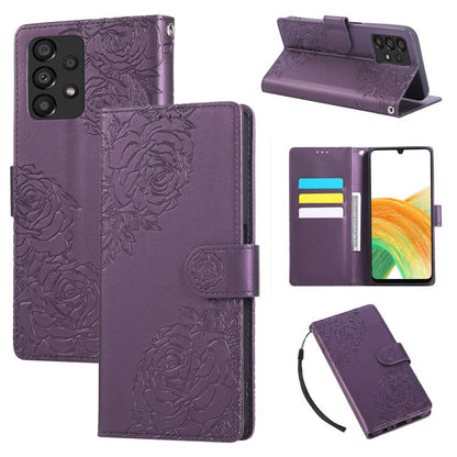 Rose Flower Embossed 3-Card Slots Leather Phone Case, For Samsung Galaxy A53 5G, For Samsung Galaxy A73 5G, For Samsung Galaxy A33 5G, For Samsung Galaxy A13 4G / 5G