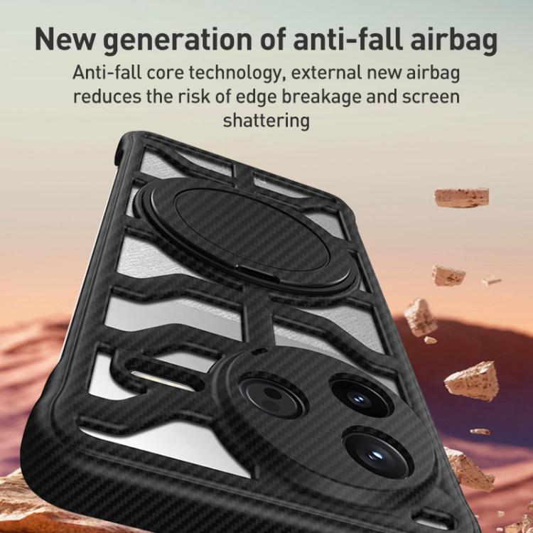 Hollow Carbon Fiber Rotating Bracket MagSafe Phone Case, For Redmi K80 Pro, For Redmi K80, For Redmi K70 / K70 Pro