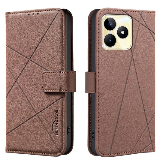 Geometric Pattern RFID Leather Phone Case, For Realme C53, For Realme C55