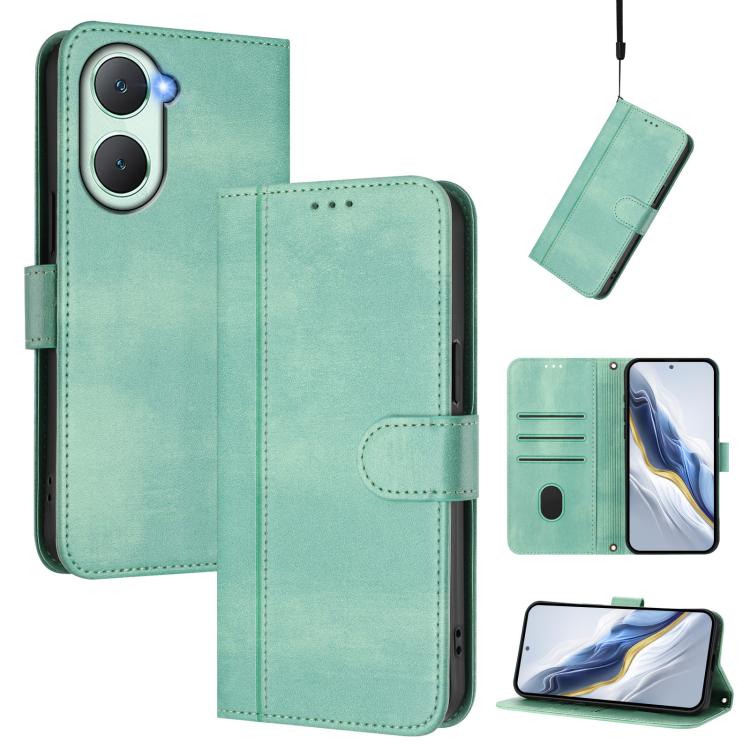 Line Splicing Buckle Retro Leather Phone Case, For vivo Y03 4G / Y18 4G Global, For vivo V30E 5G Global / V40 Lite 5G, For vivo S19, For vivo Y28 4G Global, For vivo X100s 5G, For vivo Y38 5G / T3x 5G Global