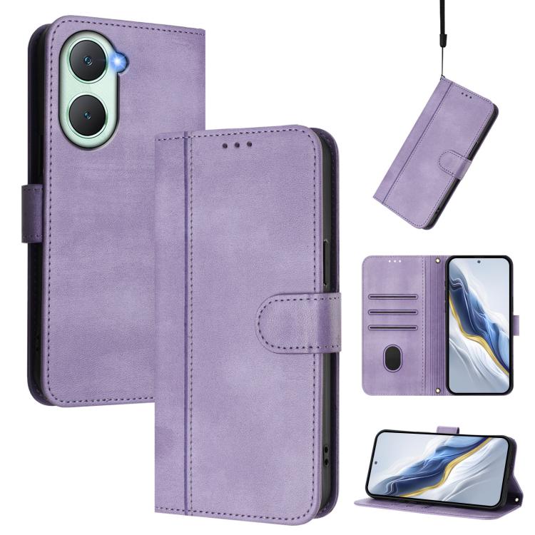 Line Splicing Buckle Retro Leather Phone Case, For vivo Y03 4G / Y18 4G Global, For vivo V30E 5G Global / V40 Lite 5G, For vivo S19, For vivo Y28 4G Global, For vivo X100s 5G, For vivo Y38 5G / T3x 5G Global