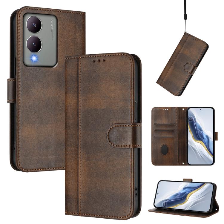 Line Splicing Buckle Retro Leather Phone Case, For vivo V29 5G Global / V29 Pro, For vivo Y17s 4G Global / Y17s 5G India, For vivo Y78+ 5G / Y78 Global / V29 Lite, For vivo Y100 5G / Y100A 5G India, For vivo Y02A 4G / Y02 4G / Y11 2023�����������������...