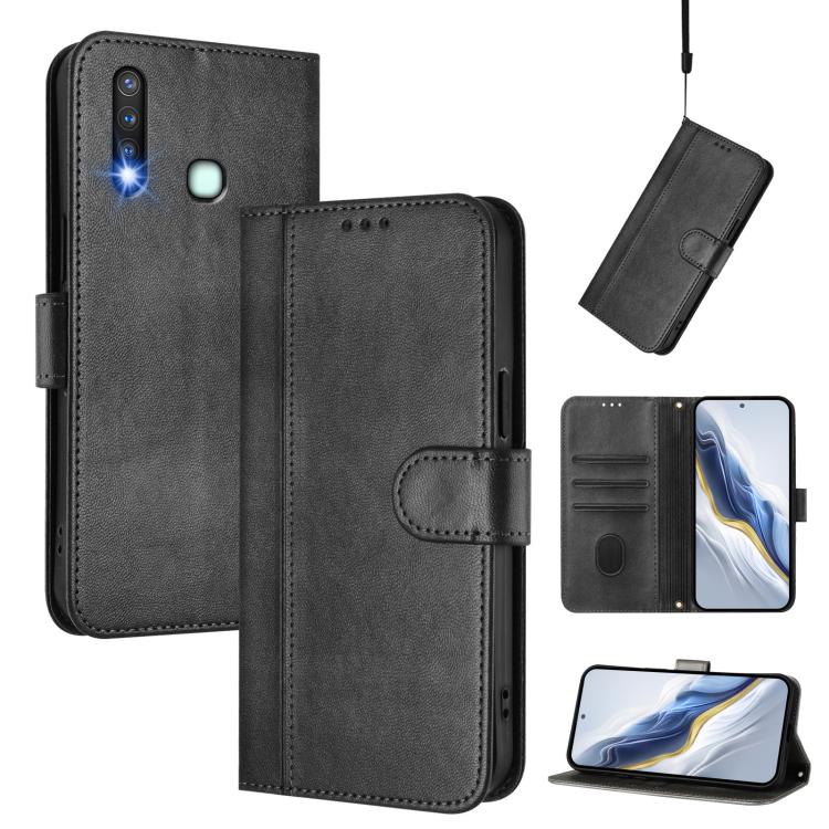 Line Splicing Buckle Retro Leather Phone Case, For vivo Y19 / U3 / Y5s / Z5i / U20, For vivo Y27 4G 2023 Global