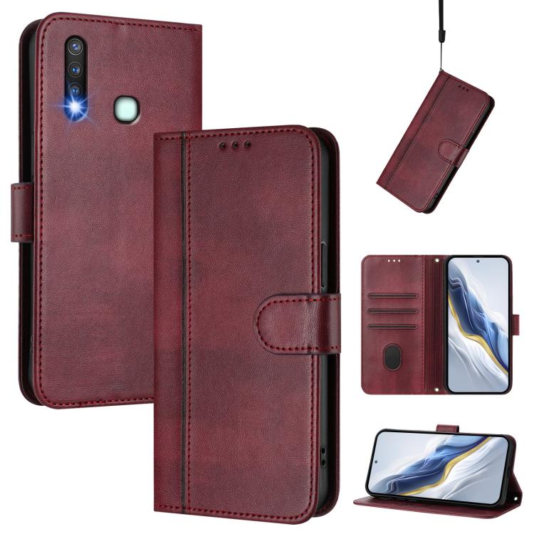 Line Splicing Buckle Retro Leather Phone Case, For vivo Y19 / U3 / Y5s / Z5i / U20, For vivo Y27 4G 2023 Global