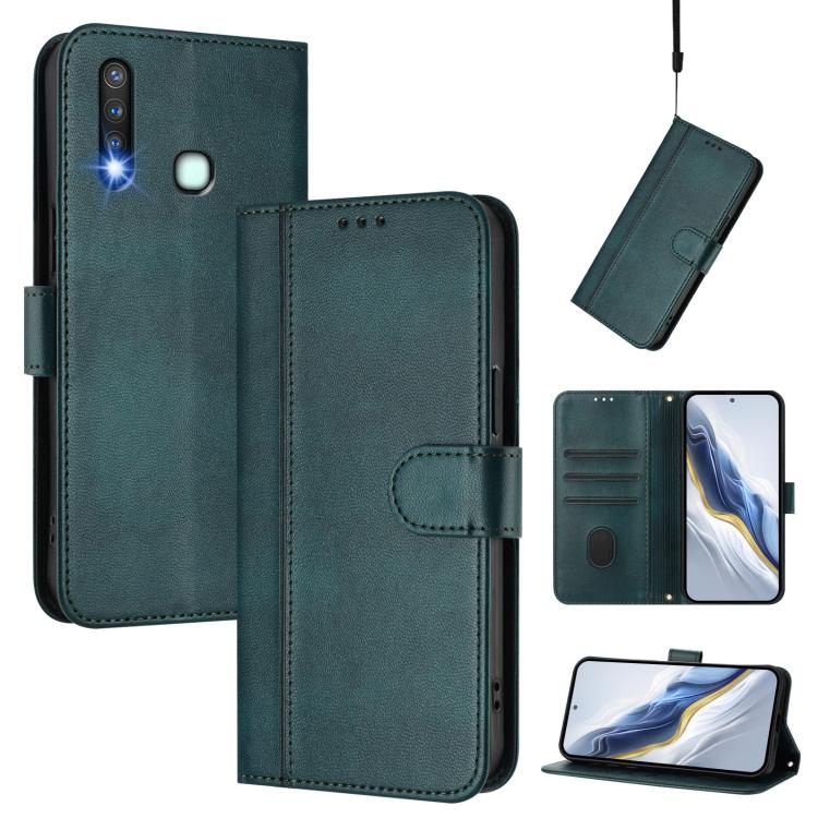 Line Splicing Buckle Retro Leather Phone Case, For vivo Y19 / U3 / Y5s / Z5i / U20, For vivo Y27 4G 2023 Global