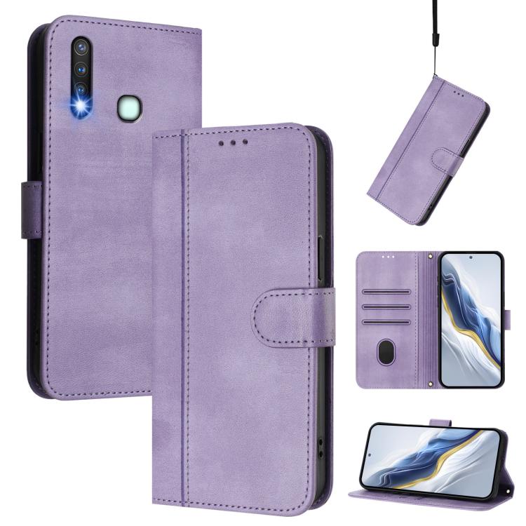 Line Splicing Buckle Retro Leather Phone Case, For vivo Y19 / U3 / Y5s / Z5i / U20, For vivo Y27 4G 2023 Global